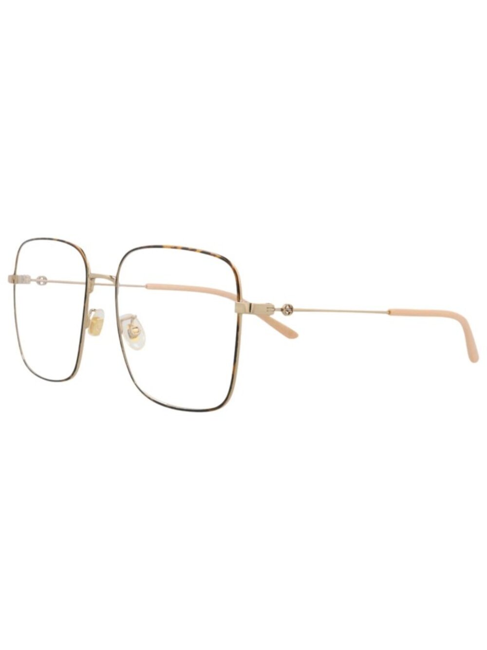 New Gucci Women's Eyeglasses Square Rectangle Metal Frame Gold Gold Transparent